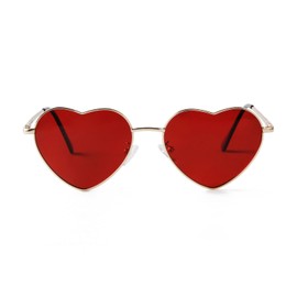 Laurinny Retro Heart Sunglasses Polarised for Women Men Heart Glasses Metal Frame, Gold/Red