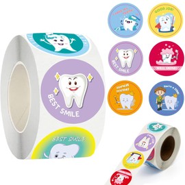 500 PCS 1 roll Dental Stickers, Cute Circular Cartoon Dentistry Stickers for Children, Suitable for Early Childhood Dental Education Encouraging Children to Cultivate Good Oral Hygiene Habits