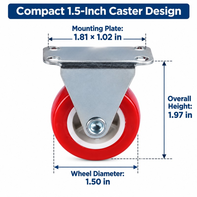 4-Pack 1.5-Inch Red Fixed Caster Wheels – Metal Plate Mount
