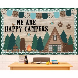 Camping Bulletin Board Classroom Decorations Set Forest Bulletin Board Borders Camp Theme Woodland Animals Bear Paper Cutouts for Summer Camping Day Classroom School Wall Party Decor Supplies