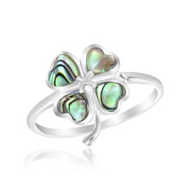 AeraVida Charming Sterling Silver Four Leaf Clover Ring with Intricate Abalone Inlay-8 (8)