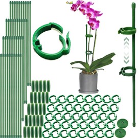 Plant Support, 40 Plant Sticks, Plant Sticks with 40 Adjustable Buckle, 25 Connectors and 2 Plant Ties, Tomato Sticks, Plant Support for Support Vegetables and Flowers (107 Pieces)