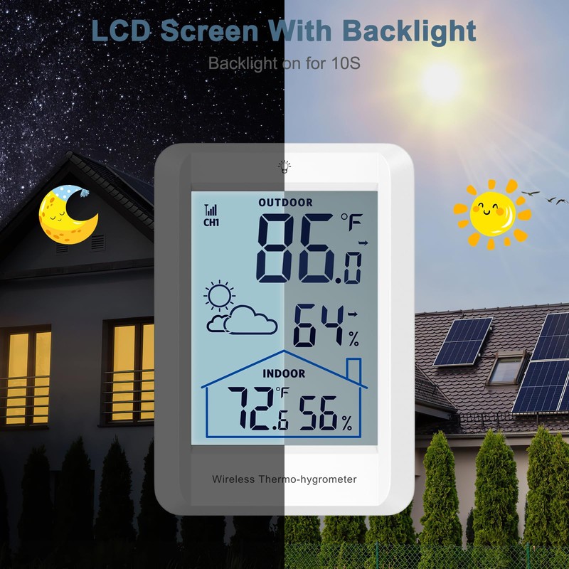 Ankilo Indoor Outdoor Thermometer Wireless Weather Stations, Accurate Digital Hygrometer