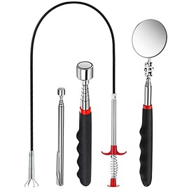 4 Pieces Pick-up Tool Set Flexible Claw Grabber Grabber Tool Bendable Spring with Telescoping Inspection Mirror 2 LB/ 20 LB Magnetic Stick Gadget for Home Sink Drains Kitchen Bathroom