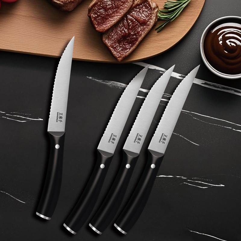 WANGMAZI Exquisite Steak Knife Set of 4,High-carbon Stainless Steel Forged,Lightweight