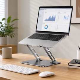 Adjustable Carbon Steel Laptop Stand, Foldable Cooling Holder for Laptops Up to 17 in