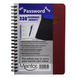 Mentor Creations My password book - 7" X 5" Quick search design password and private code journal (Burgundy, Regular)