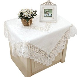 levylisa Lace Square Tablecloth 23 x 23 Inch Elegant White Bedside Table Cover Embroidery Flower Design Table Overlays Dust Proof Cover Table Cloth Mat Bedroom Decor