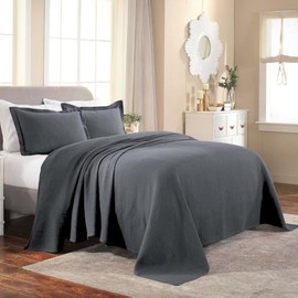 TRP Shabby Chic Bedding 3 Piece Raised Matelasse Woven Design Cotton Bedspread King Size Geometric Pattern | All Seasons Slate Gray Grey Color Plush Cozy Feel Country Cottage Core Coverlet Set