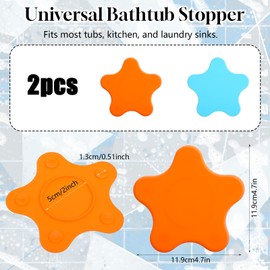 BOHUIZ 2 Pack Bathtub Drain Stopper, 5 inch Silicone Tub Stopper Shower Drain Cover, Adorable Pentagram Illustration Flat Suction Cover for Kitchen Bathroom Accessories and Laundry(Blue, Orange)