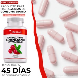 BioHerb® | Arándano Rojo Orgánico + Vitamina C | 90 Cápsulas | Extracto 100% Puro | Suplemento Alimenticio | Calidad Premium