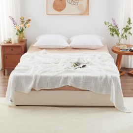 Love's cabin 6 Layer Cotton Muslin Blanket, 100"x80" Muslin King Size Blanket for Bed Couch, White King Muslin Blanket, Cotton Gauze Blanket for Adult, Lightweight and Breathable Blanket All Season