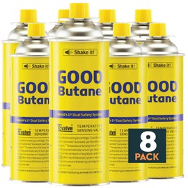 CookKing - 8oz Butane Fuel Canisters Cylinders with Dual Safety System for Portable Gas Stove, Camping Stoves, Gas Burners, Cooking Torch, UL Listed, Made in Korea (8 Pack)