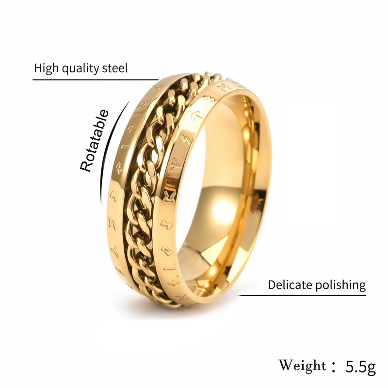 SeiMios Spinner Fidget Ring for Anxiety Stainless Steel Gold Cuban