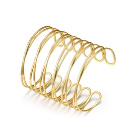 KeyStyle Gold Cuff Bracelet for Women, Stackable Multi-layer Cross Wire Open Bracelet for Mother Daughter