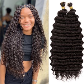 Eerya Long Curly Braiding Hair 20 Inch 2 Packs Deep Ocean Wave Crochet Hair for Black Women Deep Wave Braiding Hair for Boho Braids（20 inch, #2）