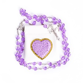 WHLHMK Rosary Beads for Women, Purple Rosary with Heart Leather Pouch, Anglican Prayer Beads Catholic Gifts