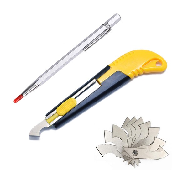 YouU 1pcs Acrylic Cutter and 10 Pcs Blade Set with Mini Box,Multi-Use Cutter with Cutting Blade/1pcs Tungsten Carbide Scribe and Etching Pen（Silver）
