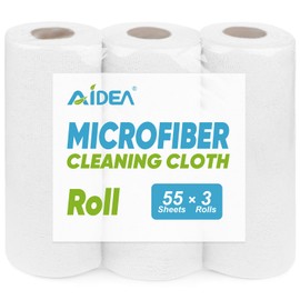 AIDEA Microfiber Cleaning Cloth Roll, Shop Towels 165 Sheets(3 Roll), Tear Away Reusable Paper Towels, White Rags for Bars, Cleaning Rags for Automotive, Mechanic, Workshops, House, 11×9"