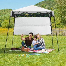 Tangkula 7 x 7 Ft Pop-up Canopy Tent, Outdoor Slant Leg Canopy Shelter with Carry Bag & 4 Stakes, Compact Portable Canopy Tent Perfect for Hiking Camping Fishing & Picnic (7'x7' Base; 6'x6' top)