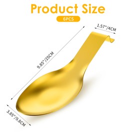 6 Pack 9.85 x 3.74 Inch Stainless Steel Spoon Rest, Spatula Ladle Holder, Gold Kitchen Utensil Rest for Stove Top and Countertop, Dishwasher Safe