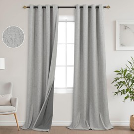 Mrs.Naturall Light Grey Grommet Linen Blackout Curtains for Living Room 52 by 96 Inch Length