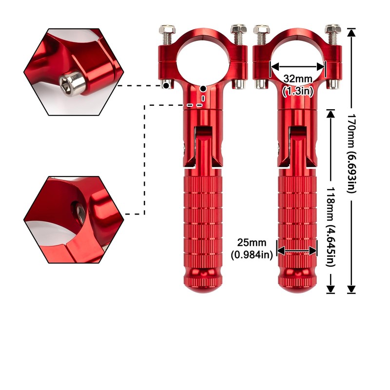 XINGWU Foldable Motorcycle Highway Foot Pegs Universal for 1-1/4" 32mm