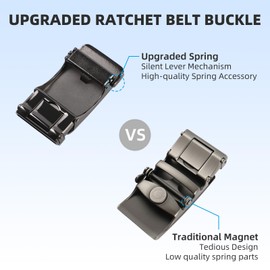 KENLEIBANG Ratchet Belt for Men,Leather Adjustable Slide Belt for Work Business and Casual,Trim to Fit. (Black, 26" to 34" Waist Adjustable)