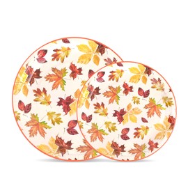 48Pcs Fall Leaves Paper Plates Autumn Leaf Disposable Party Plates Thanksgiving Maple Leaves 9" and 7" Round Dinner Dessert Plate Set for Harvest Holiday Party Supplies