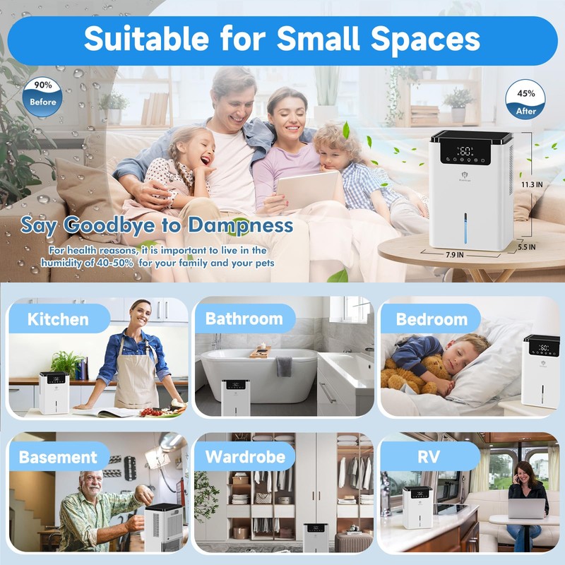 Dehumidifier for Bedroom, 68 OZ Dehumidifiers for Home Basement with