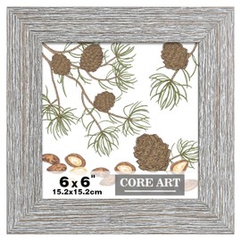 CORE ART 6x6 Picture Frame, Handmade Wood Rustic Gray (Grey) Photo Frame, High Definition Semi-tempered Glass Wall or Tabletop Display