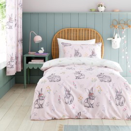 Catherine Lansfield Bunny Tails Ditsy Flowers Reversible Single Duvet Cover Set with Pillowcases, Pink