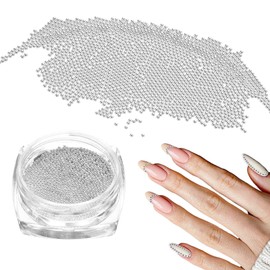 sourcing map Nail Art Beads 0.03" (0.8mm) Mini Metal 3D Caviar Nails Beads Ball Bubble Bead with Storage Box for Nail Art DIY Craft Decoration, Silver Tone