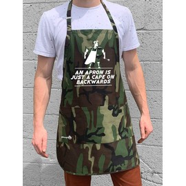 ApronMen - Apron is Just a Cape on Backwards - Funny BBQ Apron for Dads - 1 Size Fits All Chef Quality Cotton 4 Utility Pockets, Adjustable Neck and Extra Long Waist Ties - Camo Color