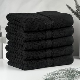 Ample Decor Wash Cloth Set of 5 100% Cotton - Popcorn Textured - Mulaayam Collection - Black 12 X 12 Inch