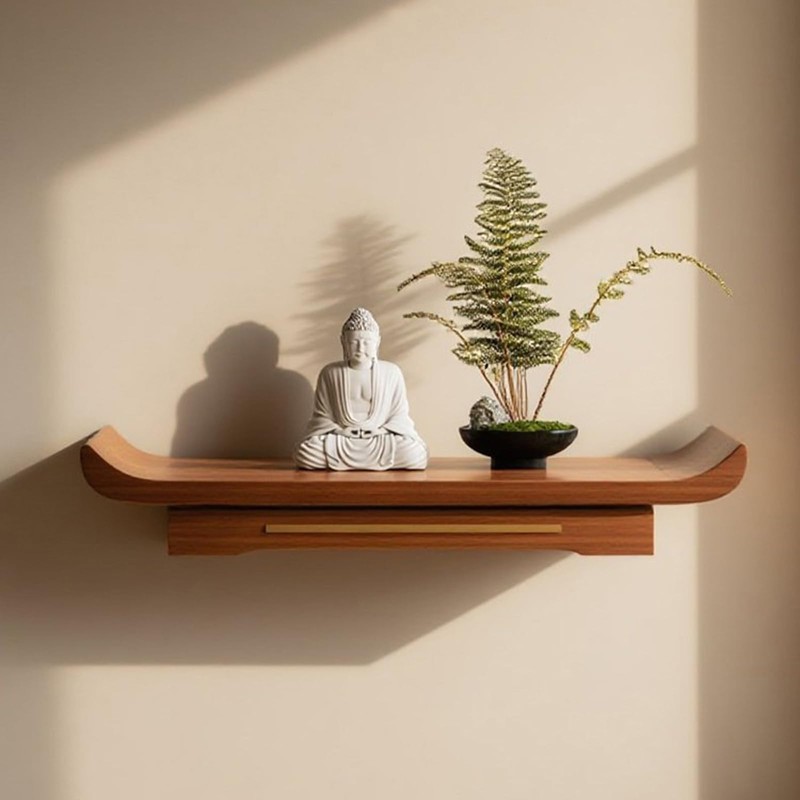 ZICHOUYING Buddha Shelf Wall Camphor Wood, Altar Shelf with Telescopic