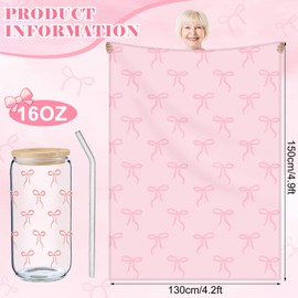 2 pcs Coquette Pink Bow Gift Set with Pink Bow Throw Blanket and 16 oz Aesthetic Glass Cup Cute Stuff Gifts for Women Sister Friend Bridal Showers Bachelorette Weddings Engagements Party favors