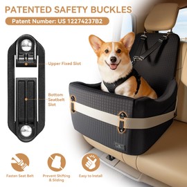 PETSFIT Dog Booster Car Seat for Small/Medium Dogs Up to 35 lbs – Patented Safety System, 5" Memory Foam Pet Car Seat, Fully Detachable and Washable Cover, Front/Back Seat Travel Booster (Black)