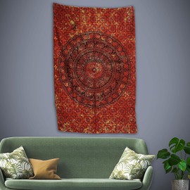 Wandteppich für Schlafzimmer – 76 x 102 cm, Mandala-Elefant, Wandbehang, Wandteppiche, orangefarbene indische Baumwolle, Strandüberwurf, Boho-Bohemian-Decke für Zuhause, Wohnzimmer, Dekoration