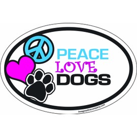 Imagine This Company Peace Love Oval Shaped Pet Magnet; Removable Magnets for Cars, Fridges, Lockers & More, Stylish Pet Inspired Car Accessories, 4 x 6 Inches, 1 Item, Multicolor, Peace Love Dogs