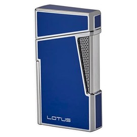 Lotus Apollo Cigar Lighter with Double Wind-Resistant Torch Flames, All Metal Housing, Integrated Cigar Punch, Large Flame Adjuster (Blue Lacquer & Polished Chrome)