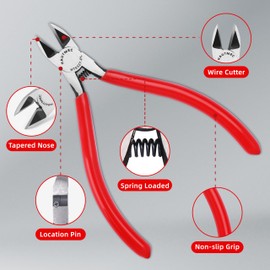 HAUTMEC 5" Precise Small Flush Cutting of Engineer Wire Cutter Plier 2PCS with Location Pin for Fine Shearing, Perfect for Circuit Board Cutting, Electronic Components, HT0327-2PC