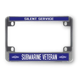 Metal Bike License Plate Frame Silent Service Submarine Veteran Plate Motorcycle Tag Holder Chrome 4 Holes Set of 2