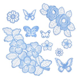 NBEADS 10 Pcs Embroidery Butterfly Sew Patch, Flower Organza Patches Applique Mixed Styles Lace Sewing Patch for Wedding Dress Craft DIY Clothes Hair Ornaments, Blue Theme