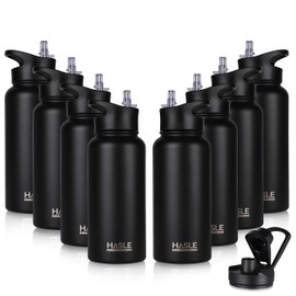 HASLE OUTFITTERS 32 oz Insulated Water Bottle Stainless Steel Double Walled Vacuum Sports Water Bottle with 2 Lids (Straw and Spout Lid) for Gym Camping Hiking(Black,8)
