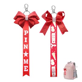 Red Rhinestone Keychain for Cheer Bag Backpack Accessories Charms Book Bag Decorations for Girls Cheerleader Bow Keychain For Purse Backpack Keychains to Toddler Kids Cheer Stuff Pin Straps 2 Pcs