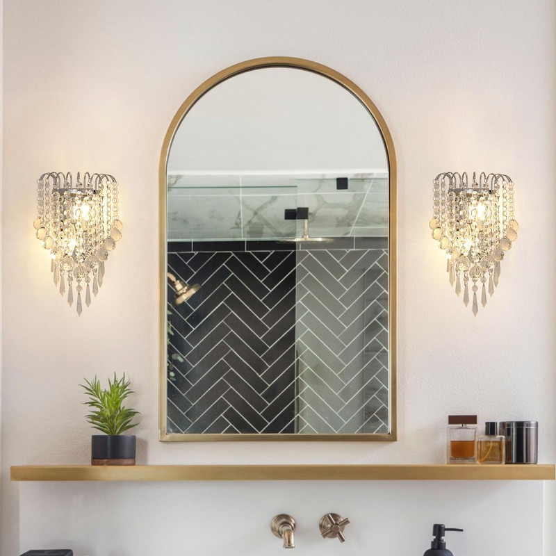 Goeco Crystal Wall Sconces, 11.8x7 Inch Chrome Wall Sconce Luxury