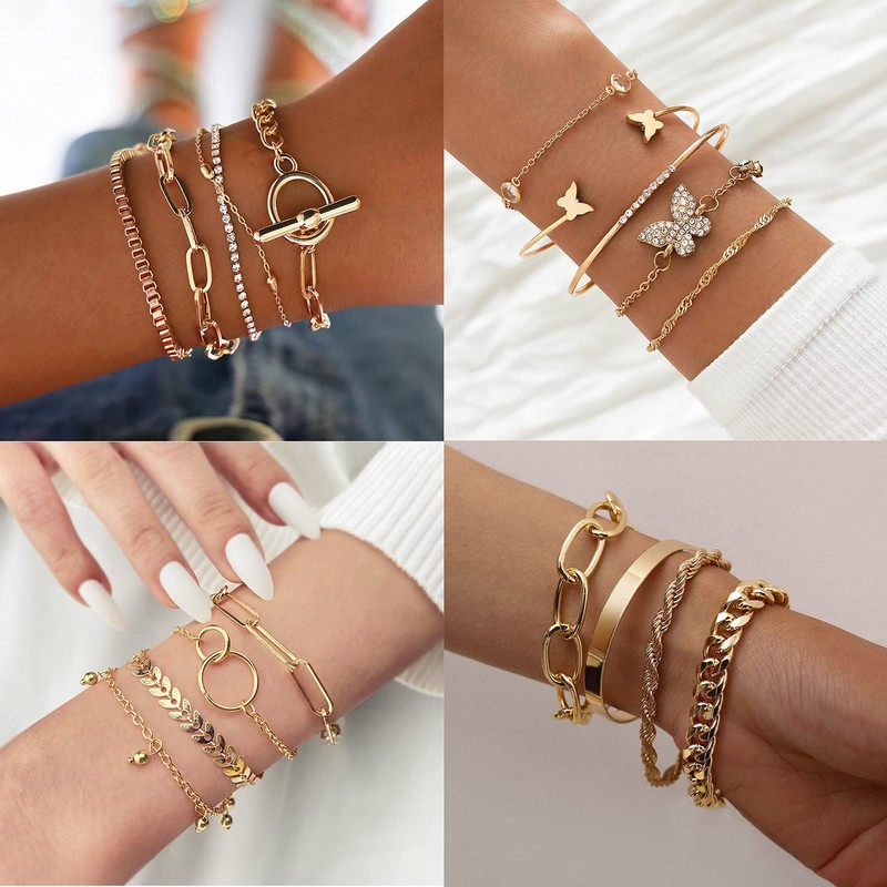 Dochais Boho Gold Bracelets Set, Layered Bracelet, Adjustable, Stackable Bracelets,