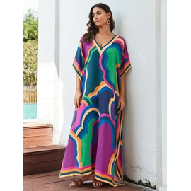 Moss Rose Beach Kaftan Dresses for Women V Neck Swimsuit Moo Moos Caftan Plus Size Maxi Dress