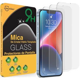Jasinber Mica para iPhone 141313 Pro, HD Clear Cristal Vidrio Templado, 3 Piezas Protector de Pantalla, 9H Dureza, Amigable para Funda                